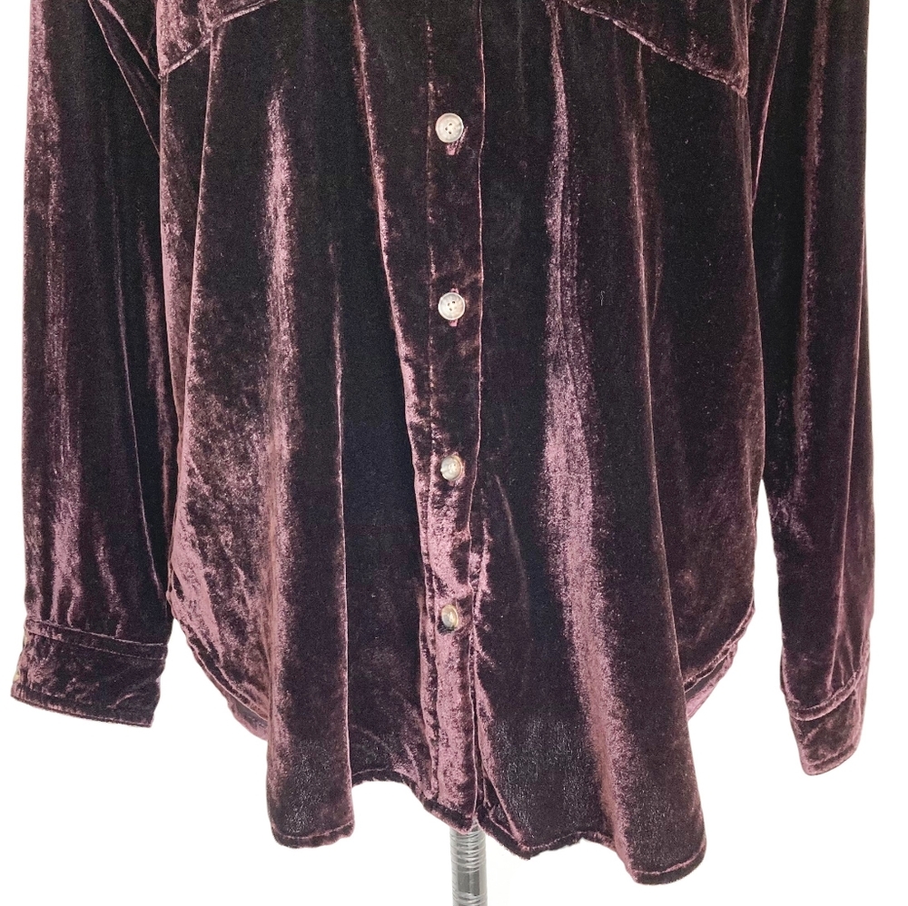 Maeve anthropologie Karina velvet button shirt top size 4 Plum Holiday - Picture 5 of 15